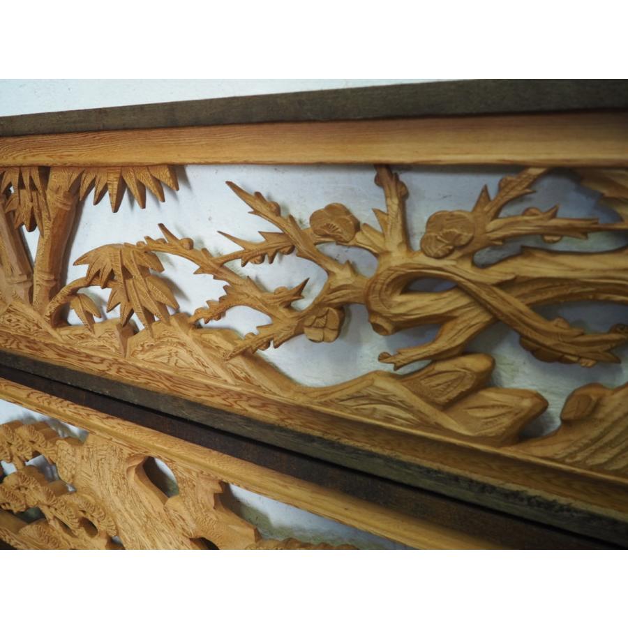 タU066◇【H32,5cm×W184cm】×2枚◇木彫りデザインのレトロな古い木製