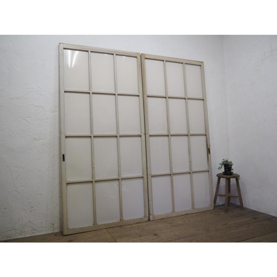 大量入荷 タu136 1 H186cm W 5cm 2枚 ビンテージ 可愛い白ペンキの大きな古い木枠引き戸 建具 サッシ リノベーションm下 その他板戸 障子 Floridapace Gov