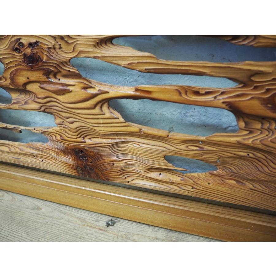 タU621◆×2枚◆片面ガラス入り◆木彫りデザインのレトロな古い木製欄間◆建具 彫刻 古民家 リフォーム アンティークK笹1 - 1