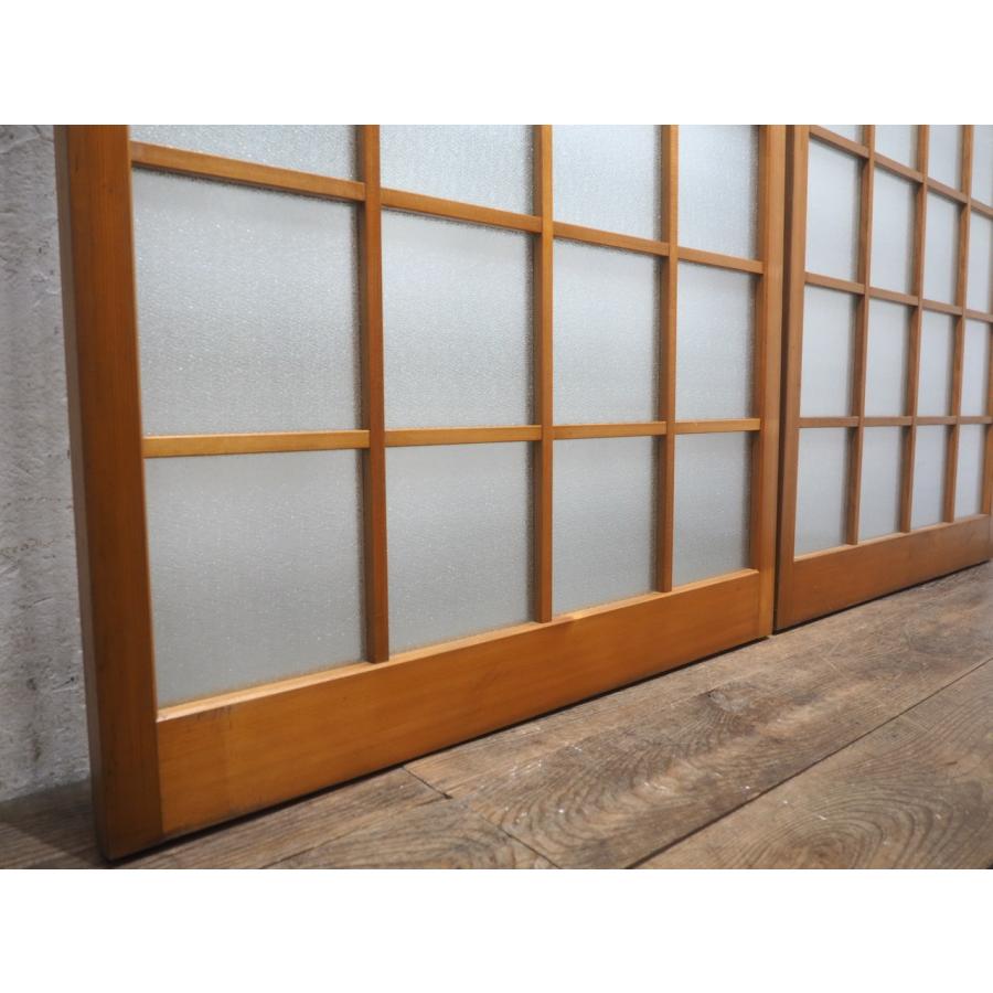 昭和レトロ 組子欄間 2枚セット② 書院障子 建具 衝立 引戸 ガラス戸 タV0282◇(2)【H176cm×W87,7cm】×2枚◇昭和レトロな古い木枠ガラス戸