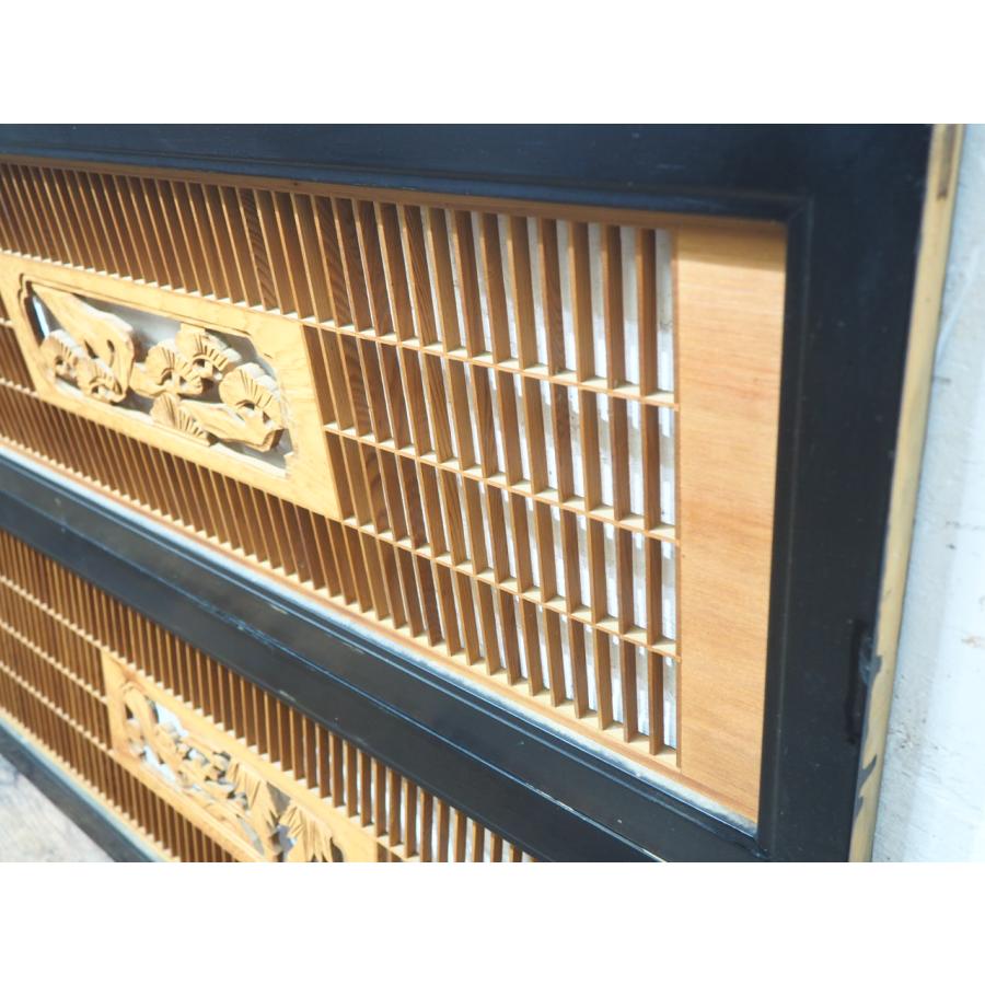 組子細工　木製欄間　建具 らんま 明り取り古民家 オブジェ レトロ 2枚　④ タV0547◇【H37cm×W168cm】×2枚◇木彫りデザインのレトロな欄間◇古