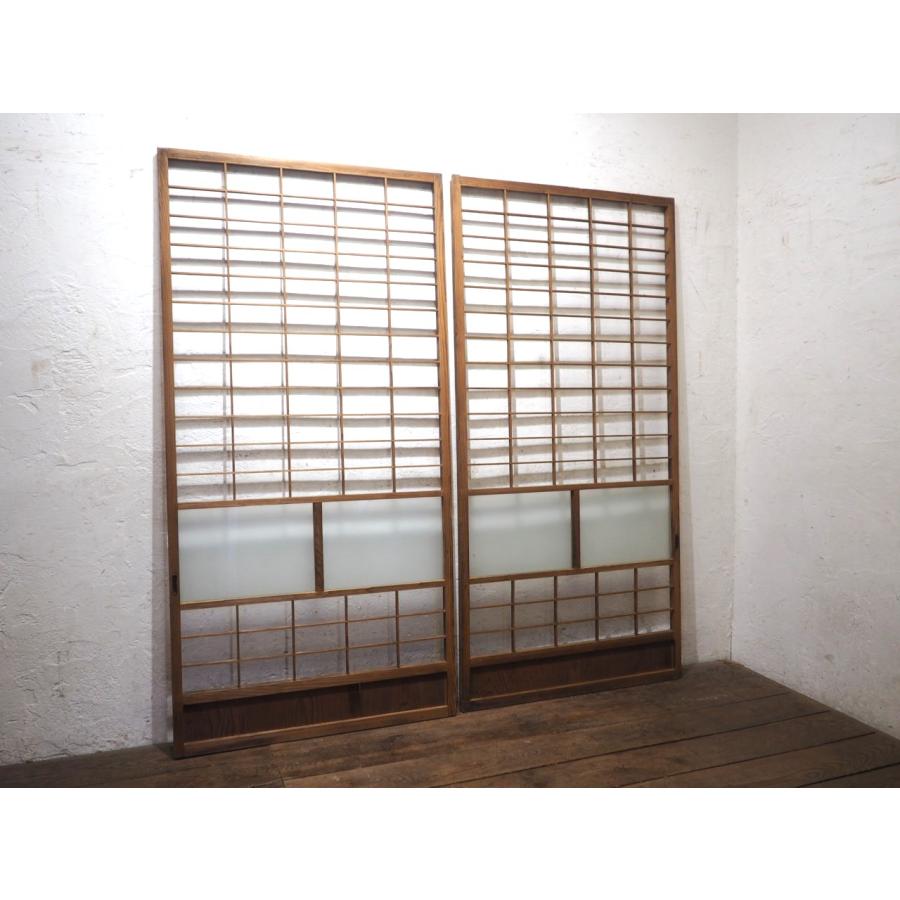 タV0895◇(2)【H178cm×W88cm】×2枚◇ガラス入り◇レトロな味わいの古い 