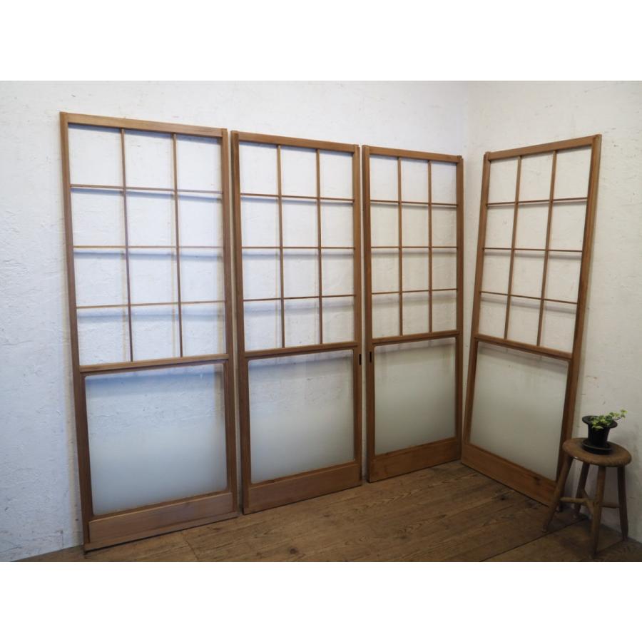 殿堂 タw0081 H179 5cm W68cm 4枚 ガラス入りのレトロな障子戸 建具引き戸古民家再生町屋和室リフォーム居酒屋旅館ホテルm下 板戸 障子