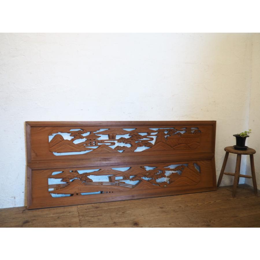 タW0126◇×2枚◇木彫りデザインのレトロな古い木製欄間◇