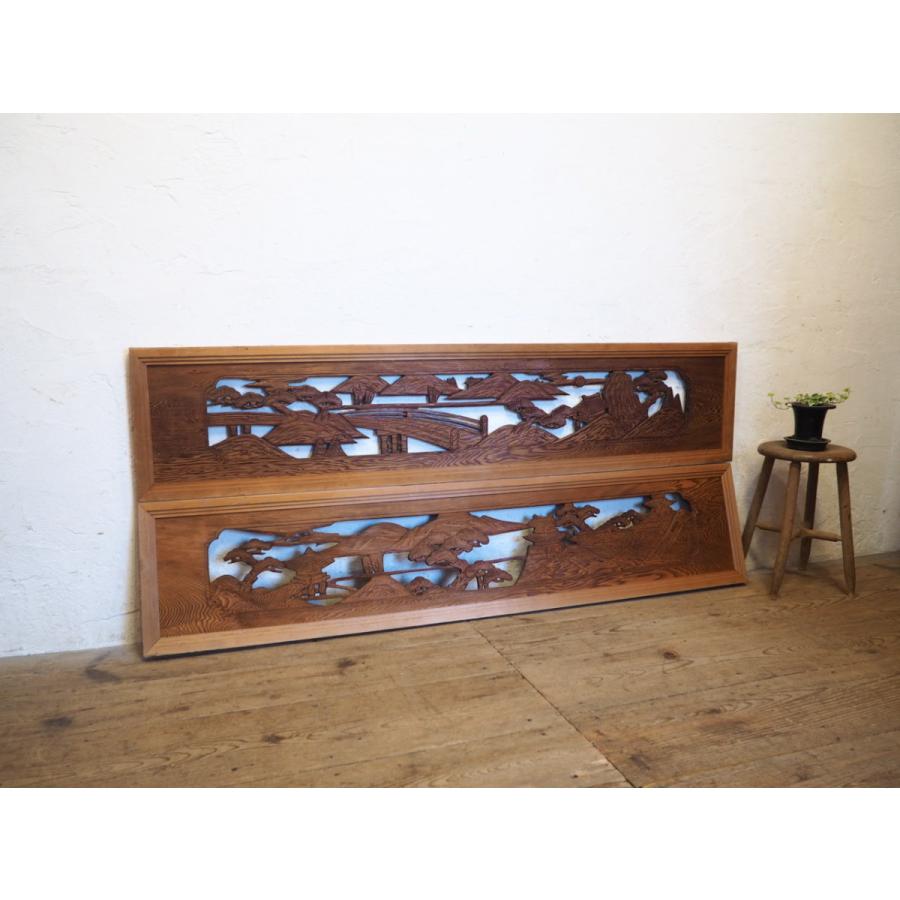 タW0242◇×2枚◇木彫りデザインのレトロな古い木製欄間◇