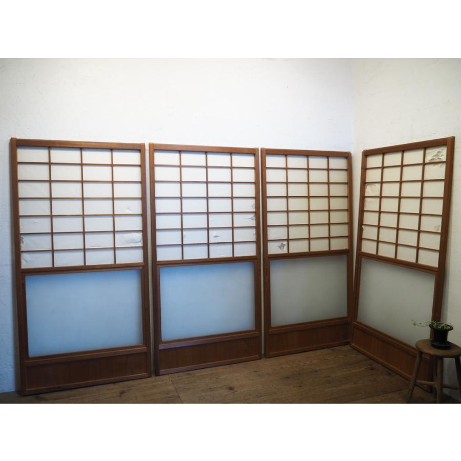 タW0778◆(3)×4枚◆昭和レトロなデザインガラス入りの古い木製障子戸◆古建具 引き戸 ガラス戸 サッシ 古民家 和室M下