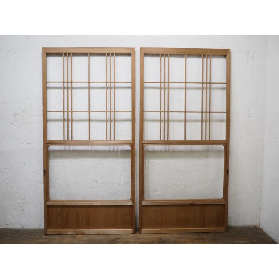 昭和レトロ 組子欄間 2枚セット① 書院障子 建具 衝立 引戸 ガラス戸 タW1126◇【H176,5cm×W86,5cm】×2枚◇ガラス入りのレトロな古い障子戸