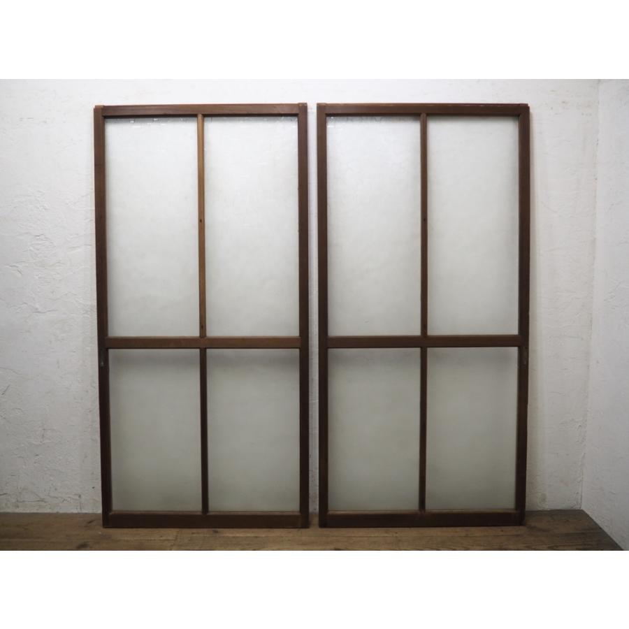 昭和ガラス扉 2枚　ビンテージ古道具アンティーク当時物 昭和レトロ建具 タC0692◇【H202cm×W98cm】×2枚◇特大◇素敵なデザインの大きな