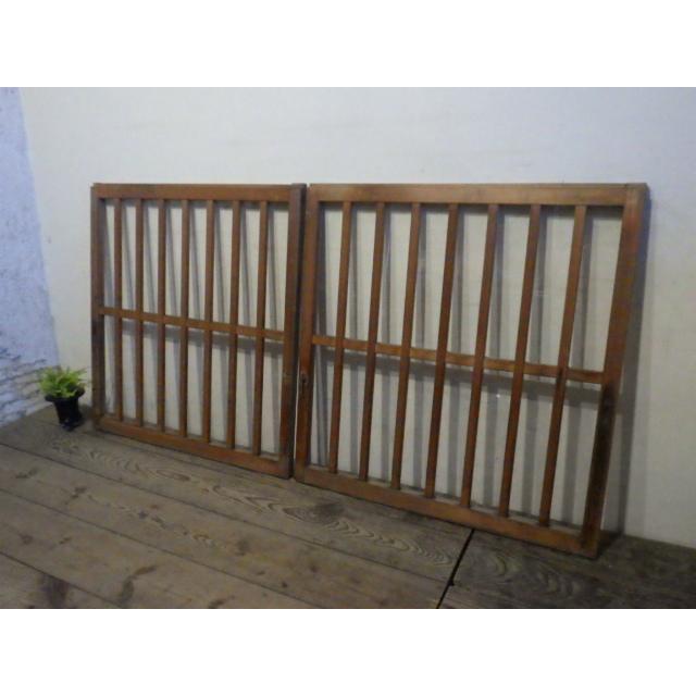タY0726◇【H92cm×W88cm】×2枚◇貴重な格子デザインのレトロな古い木枠 