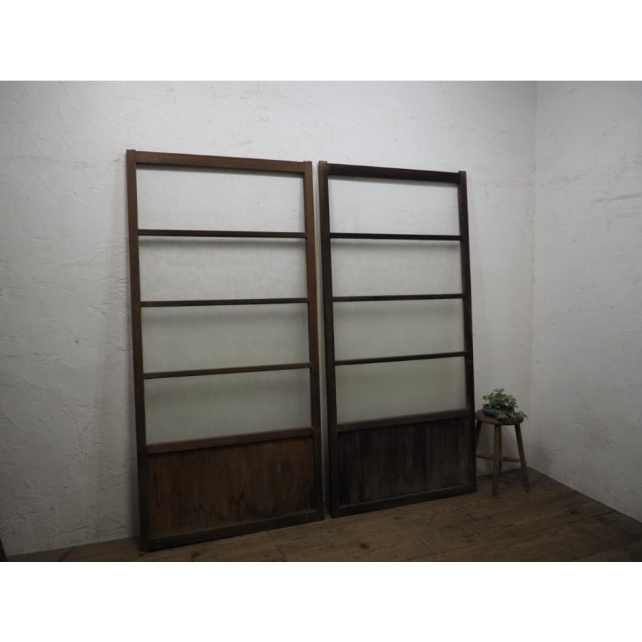 バーゲンで タy09 H180 5cm Wcm 2枚 デザインガラスの大きな古い木製引き戸 古建具ガラス戸サッシ古民家再生古 家具レトロヴィンテージl松 その他板戸 障子 Raffles Mn