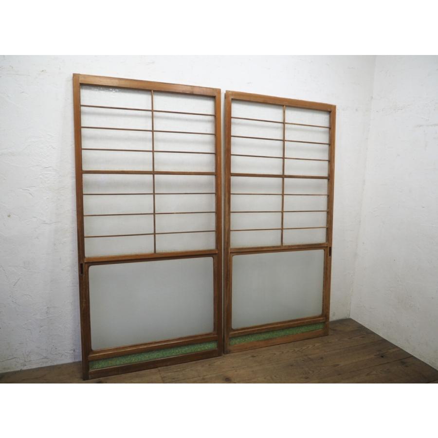 タZ0083◆(3)×2枚◆昭和レトロな味わいの古い木製ガラス戸◆古建具 引き戸 古民家再生 町家 和室 リフォームL下
