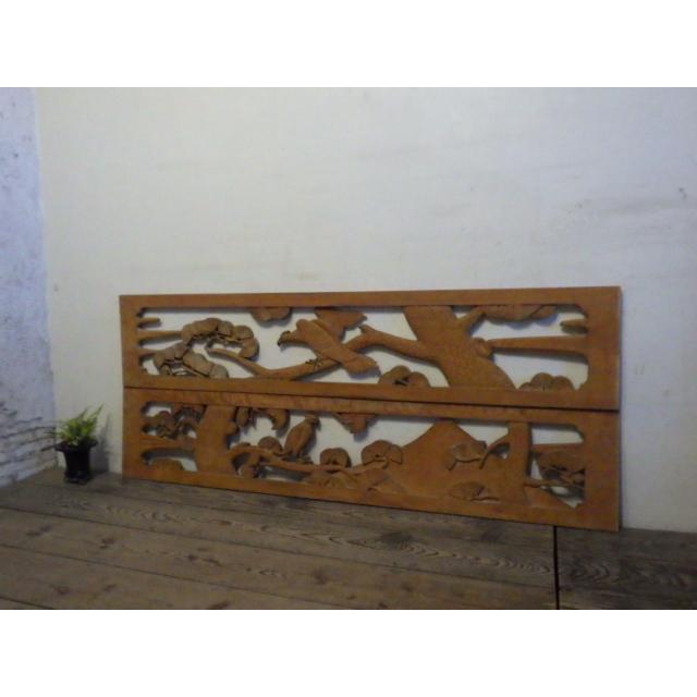 タZ0149◆×2枚◆分厚い木彫りデザインのレトロな欄間の素材◆古建具 ランマ 彫刻 古民家再生 和室 リフォームK笹1
