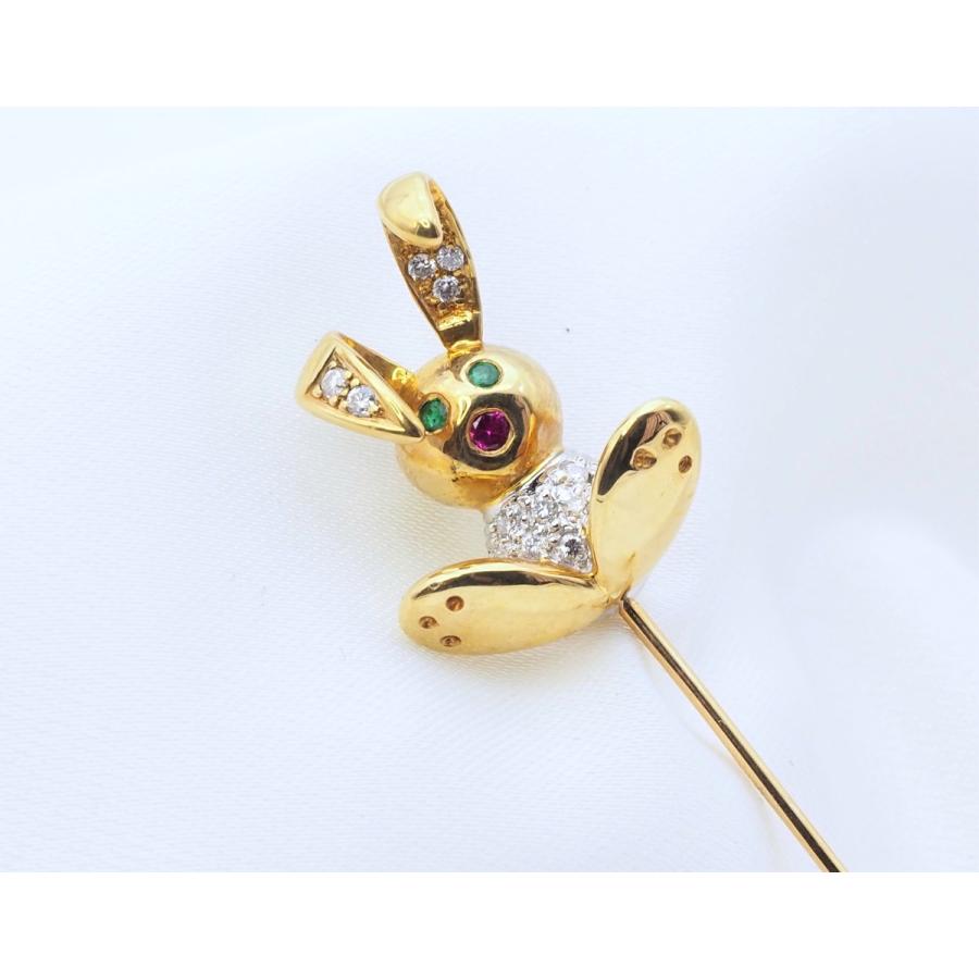 750YG K18 Pt900 Brooch うさぎデザイン ペンダントブローチ_1