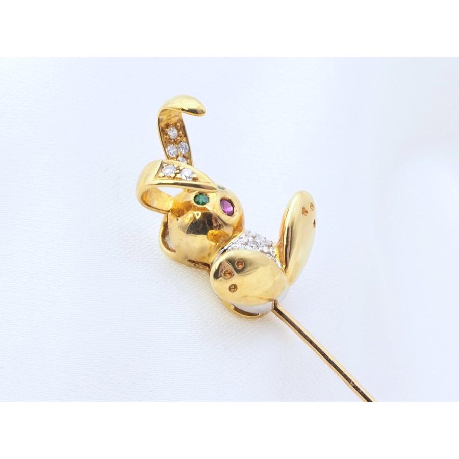 750YG K18 Pt900 Brooch うさぎデザイン ペンダントブローチ_2