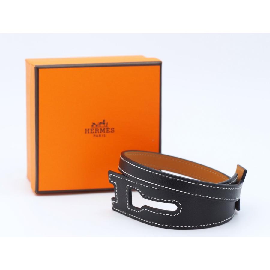 正規品 HERMES エルメス ブラックレザー ラップブレスレット2way 低 価格 通販ファッション - エルメス ブラック レザーブレスレット
