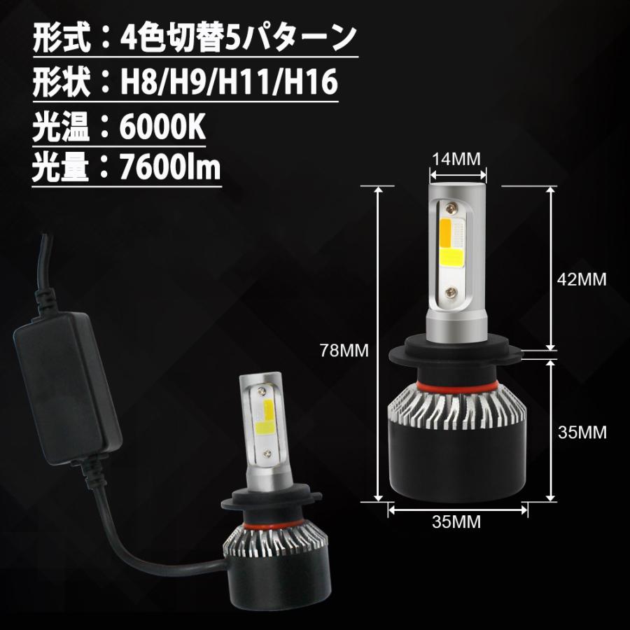 4色 切り替え 5パターン LED フォグランプ ヘッドライト H8 H9 H11 H16 ホワイト イエロー ブルー ピンクパープル ストロボ 6000K 3000K 8000K 3800lm 7600lm｜secondo｜05