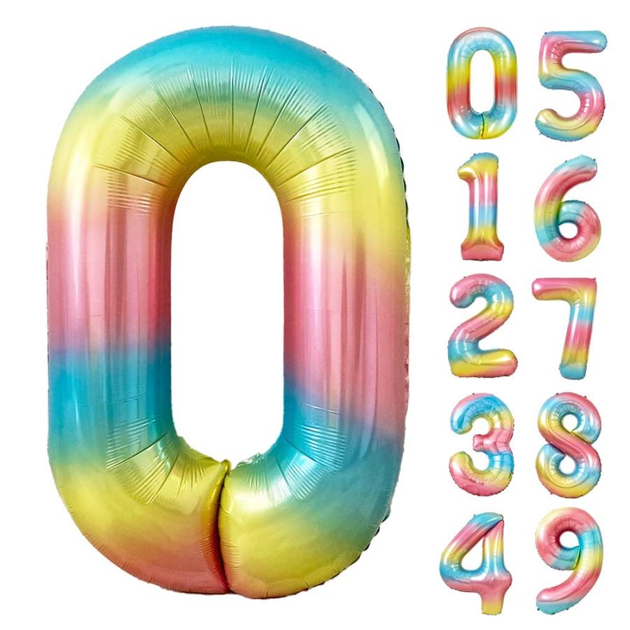 regalo 数字 バルーン 90cm 数字0 ナンバー アルミ風船 大きい 誕生日 飾り付け 記念日 お祝い ビッグ (数字0, レインボー) | 