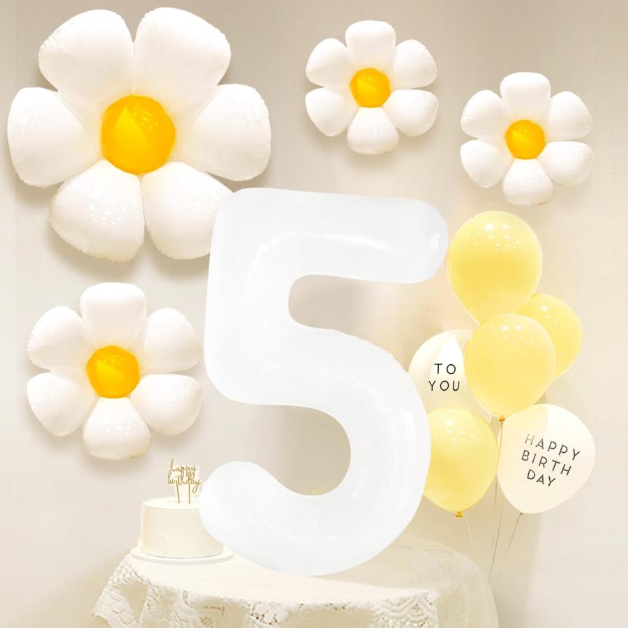 Iysoll 誕生日 飾り付け バースデー バルーン 大きい 数字 バルーン デイジー 飾り 風船 HAPPY BIRTHDAY フラワーバルーン 誕 | 