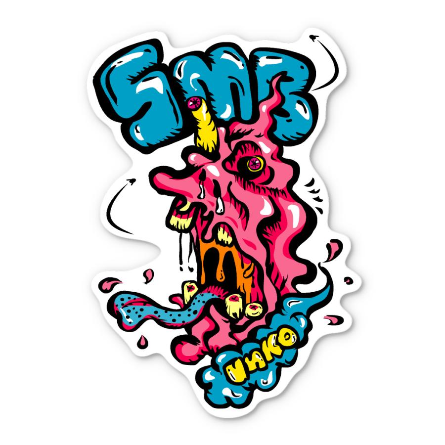 パンクな雰囲気の水色ピンクうんこ 約10cm x 約6.9cm : SECOND SK8