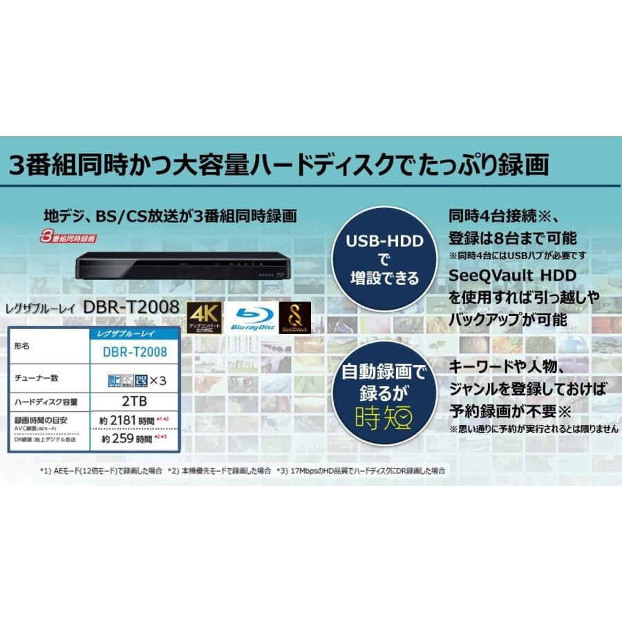 東芝 REGZA 2TB 3チューナー ブルーレイレコーダー DBR-T2008(品) www