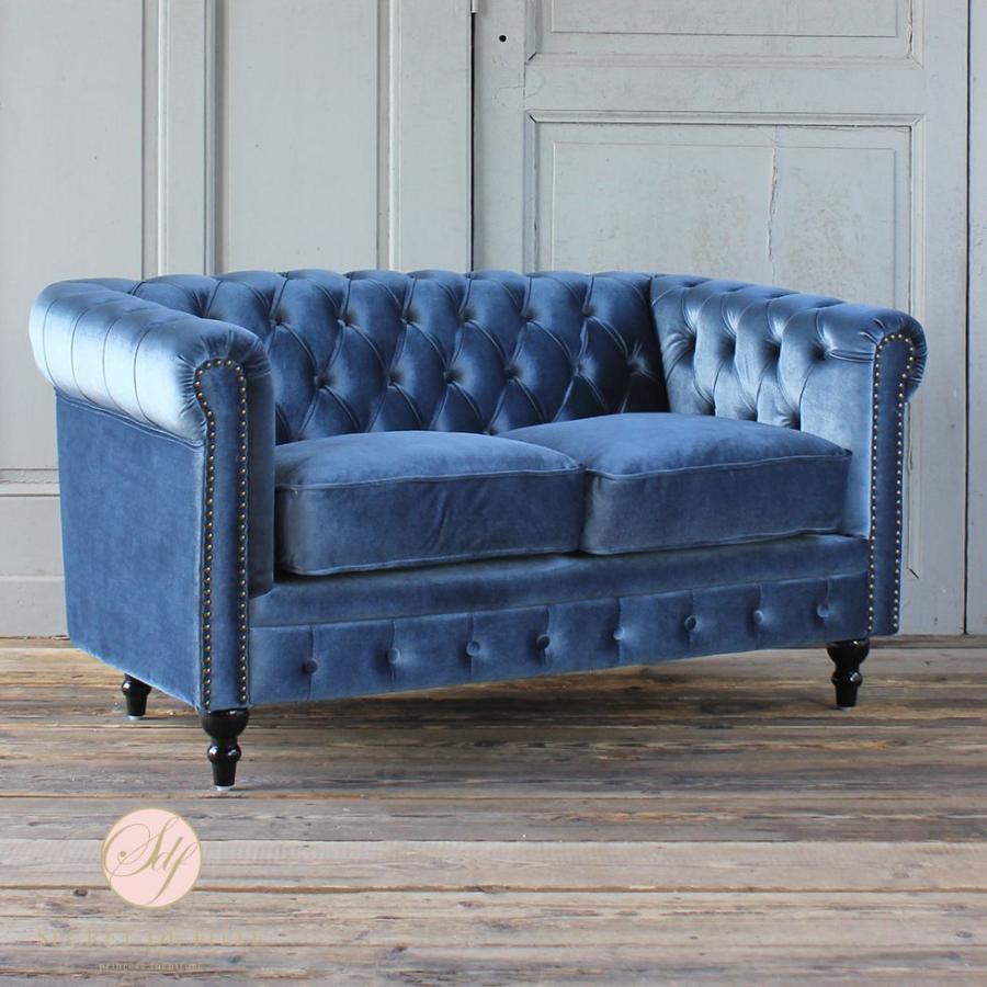 ヴィンセント 2人掛け ブルーベルベット ベロア vc2f92k ソファ 姫系