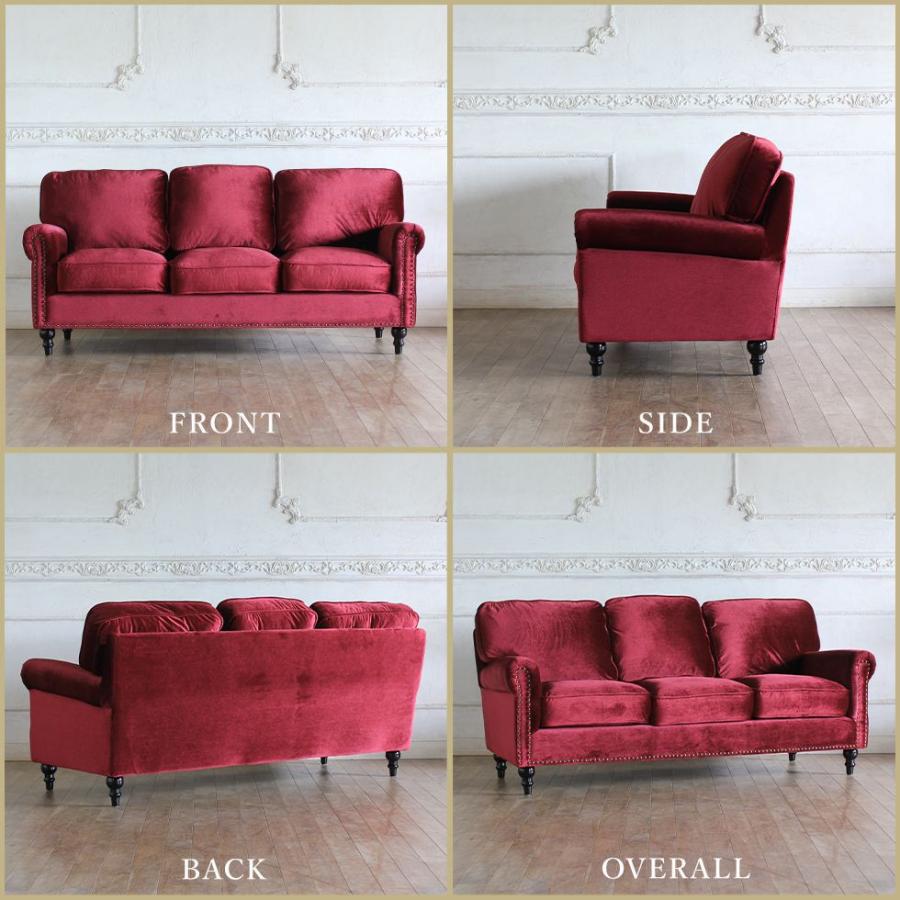 ヨーロッパアンティーク3人掛けソファボタン絞りベルベットソファ