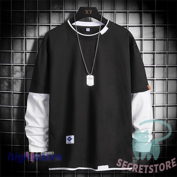 Tシャツ メンズ 長袖 ロンT フェイクレイヤード ロングTシャツ ファッション カジュアル ブラック 春 秋 白 黒｜secretstore｜09