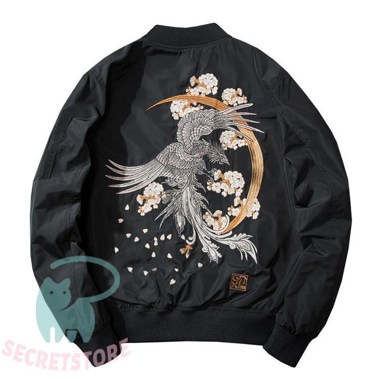 ブルゾン スカジャン メンズ 秋服 ジャンパー 鳳凰 花柄 刺繍 ライト