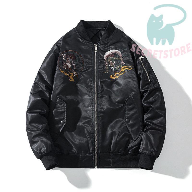 【美品】ショット☆タイガー　刺繍　極上　スカジャン　上野商会　メンズ　黒　L 閉店セール】虎 和柄刺繍 サテン スカジャン 本格 和柄 タイガー