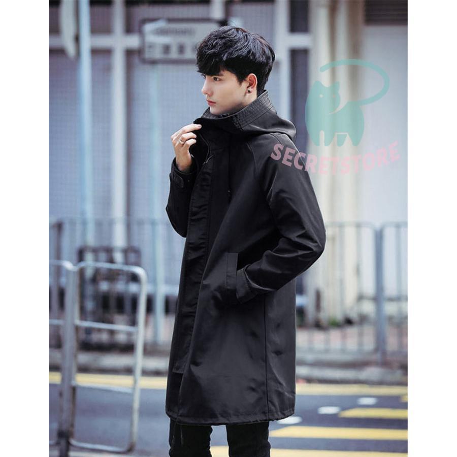 ブラックチェスターコート フード付き チェスターコート ロングコート メンズ フード付き 細身 帽子