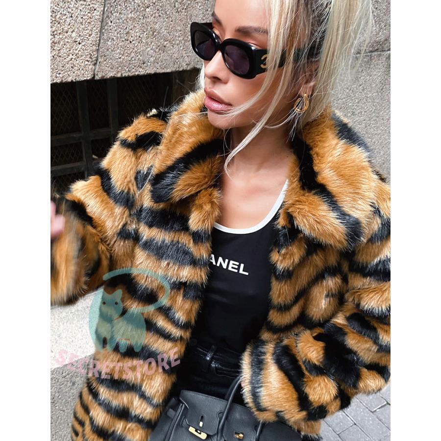 ファーコート ロングコートフェイク 虎柄フェイクフォックス ファーコート ロングコートフェイク 虎柄フェイクフォックス