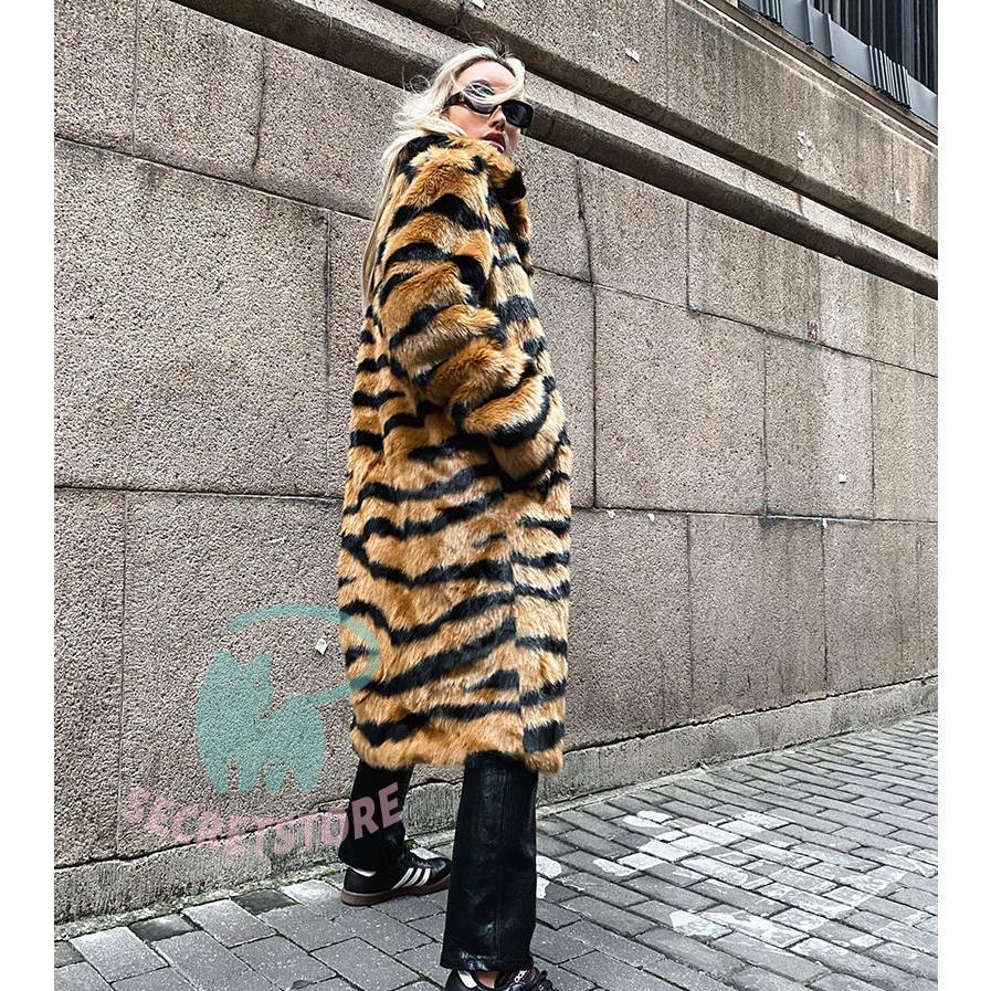 ファーコート ロングコートフェイク 虎柄フェイクフォックス ファーコート ロングコートフェイク 虎柄フェイクフォックス