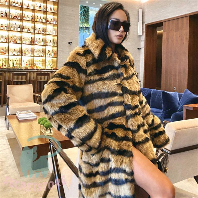 ファーコート ロングコートフェイク 虎柄フェイクフォックス ファーコート ロングコートフェイク 虎柄フェイクフォックス