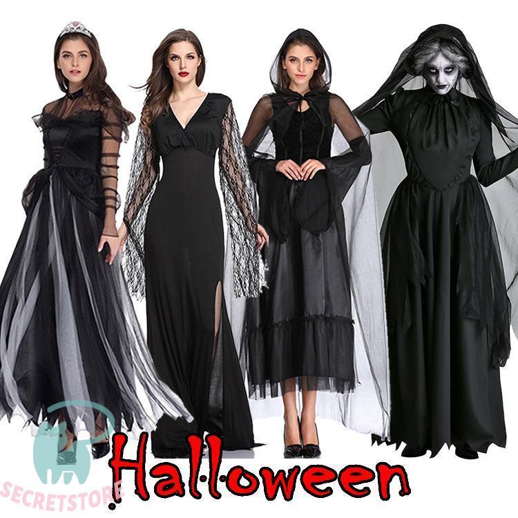 衣装 コスプレ ワンピース ロング丈 魔女 黒 イベント 仮装 パーティ  