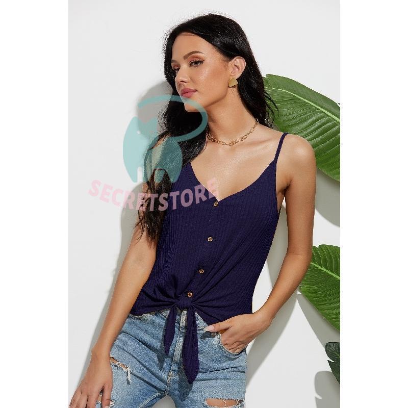 キャミソール レディース トップス Vネック 前ボタン 前リボン
