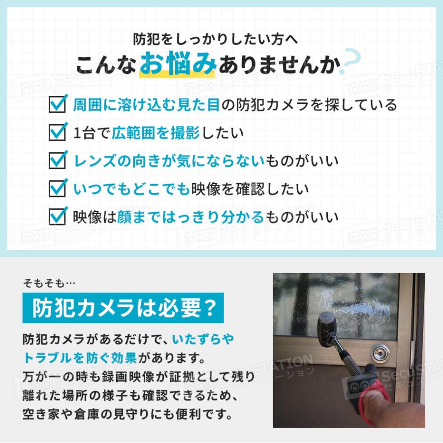 SecuSTATION 防犯カメラ 屋外 家庭用 4K 800万画素 防犯灯 パンチルト