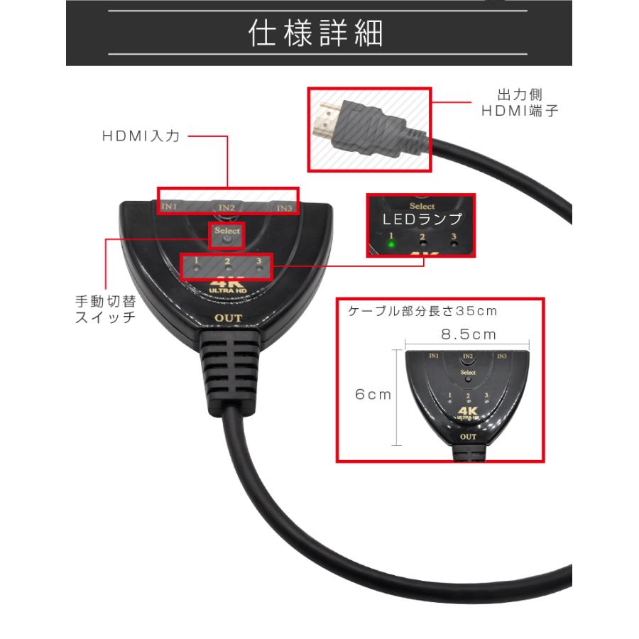 Hdmi 切替器 3入力 1出力 4k セレクター Pc モニター ゲーム機 Tv Sc Hds31 防犯ステーション 通販 Yahoo ショッピング