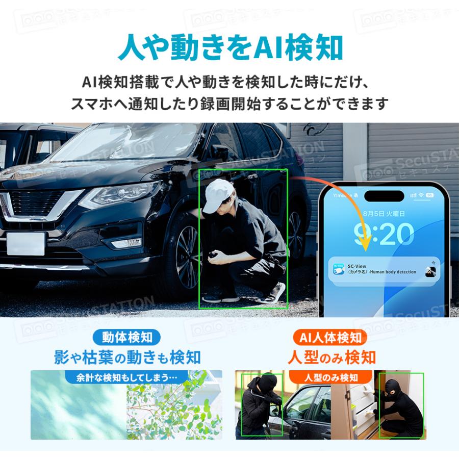 防犯カメラ 屋外 家庭用 防犯灯 パンチルト  夜間撮影 スマホ 遠隔監視 ワイヤレス WiFi 5Ghz セキュガードDUFO DE55(A)の画像