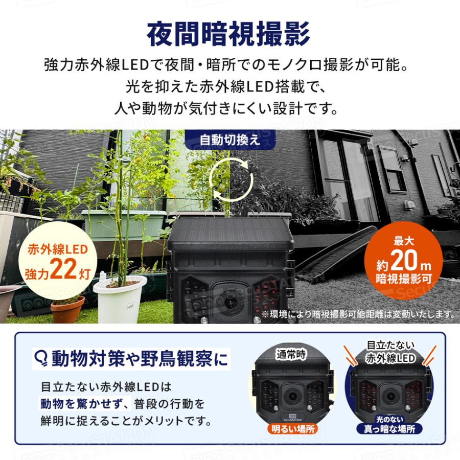 SecuSTATION 防犯カメラ トレイルカメラ ソーラーパネル一体型 microSD