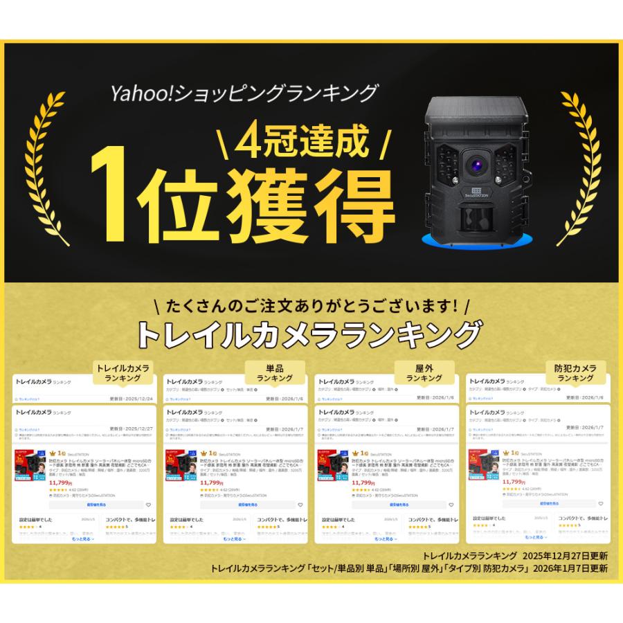 SecuSTATION 防犯カメラ トレイルカメラ ソーラーパネル一体型 microSD
