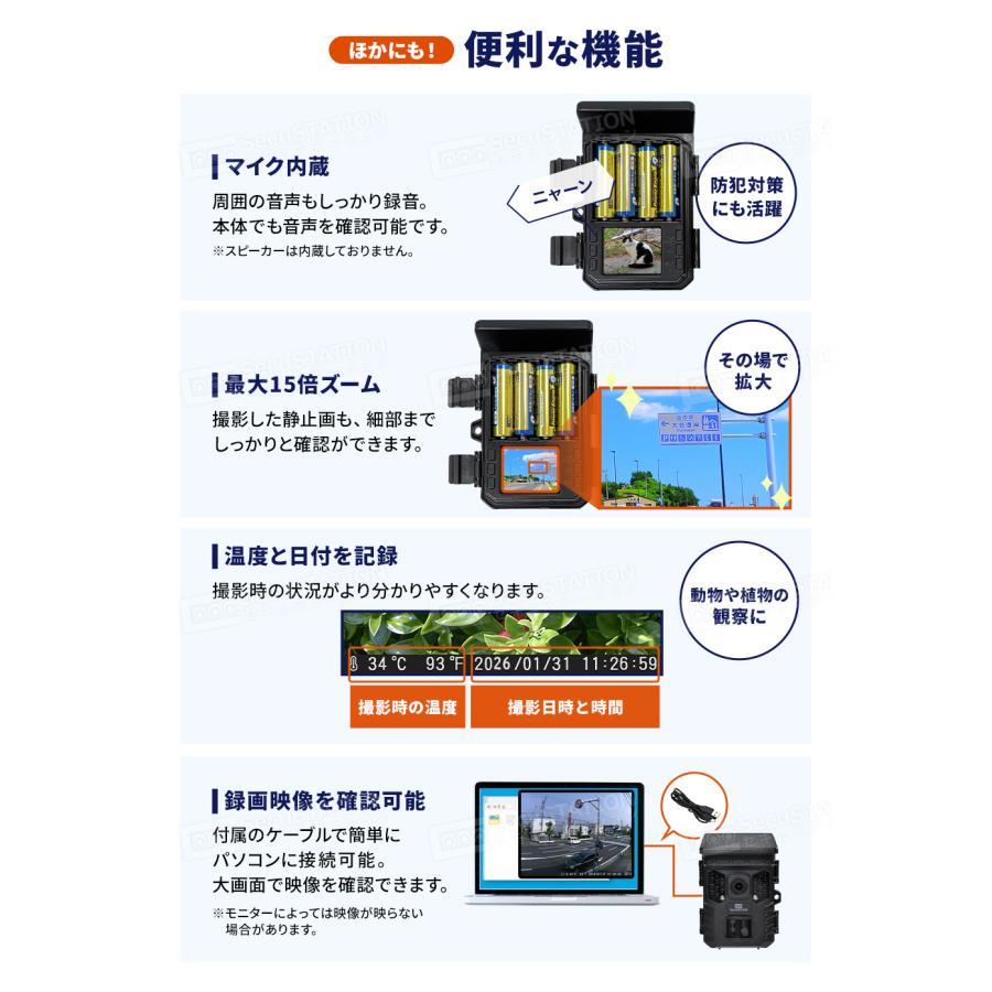 SecuSTATION 防犯カメラ トレイルカメラ ソーラーパネル一体型 microSD