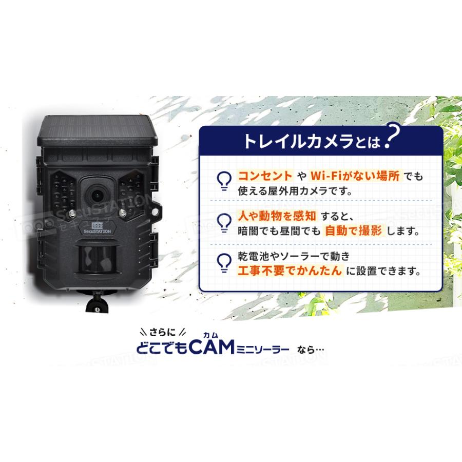 SecuSTATION 防犯カメラ トレイルカメラ ソーラーパネル一体型 microSD
