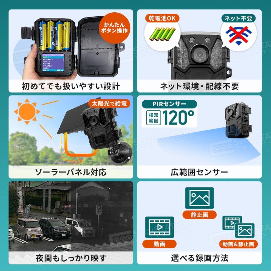 SecuSTATION 防犯カメラ 屋外 トレイルカメラ 監視カメラ 人感センサー