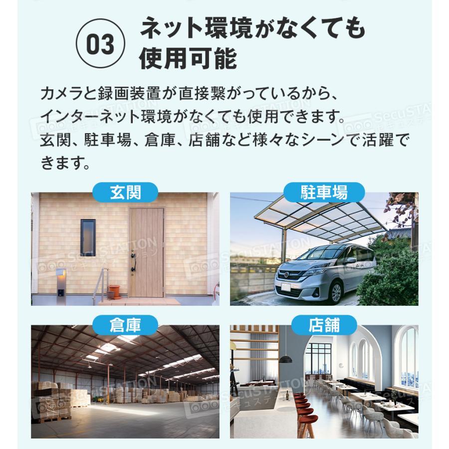 防犯カメラ 屋外 セット 家庭用 PoE カメラ4台 モニター付き HDD LED防犯灯付き 赤外線モード スマホ 遠隔監視 8台まで ネット環境不要 DU85 | SecuSTATION | 13