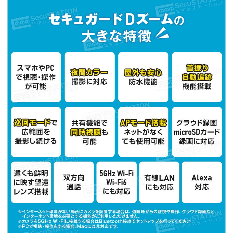 SecuSTATION 防犯カメラ 屋外 家庭用 防犯灯 パンチルト 夜間