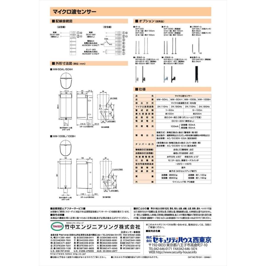 いいスタイルいいスタイルマイクロ波センサー 屋外50m用 MW-50AL TAKEX