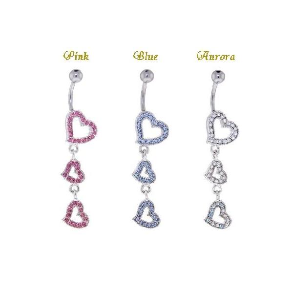 3段 ハート ロング へそピアス　（ピンク・ブルー・オーロラ） | 