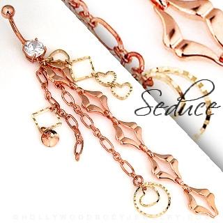 SALE 24金イエローゴールド×ピンクゴールドコーティングクリスタルジェムロングチャームへそピアス | 