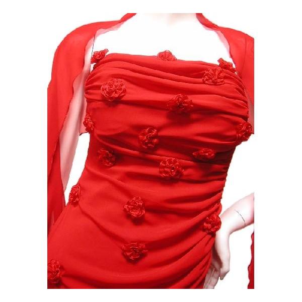 SALE ロングドレスフォーマルドレスフラワートリミングショールストール付裾フリルオーガンジーパーティードレスフクシアピンク |  | 03