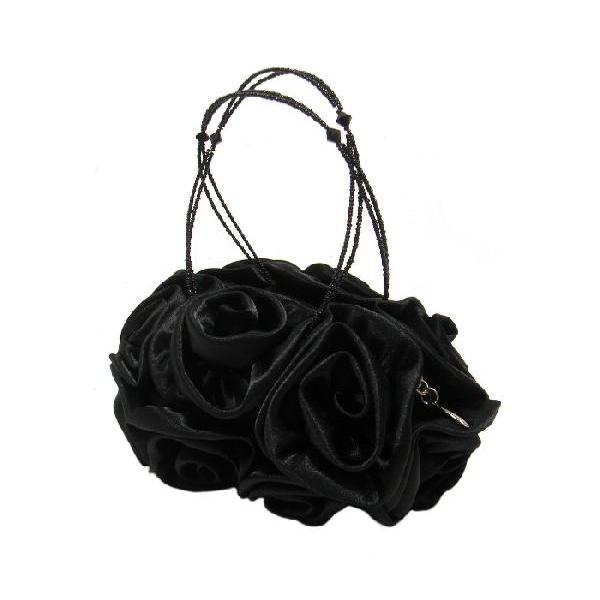 SALE パーティーバッグ　ローズサテンミニバッグ持ち手ビーズ  小　（ピンク・ブラック） |  | 01